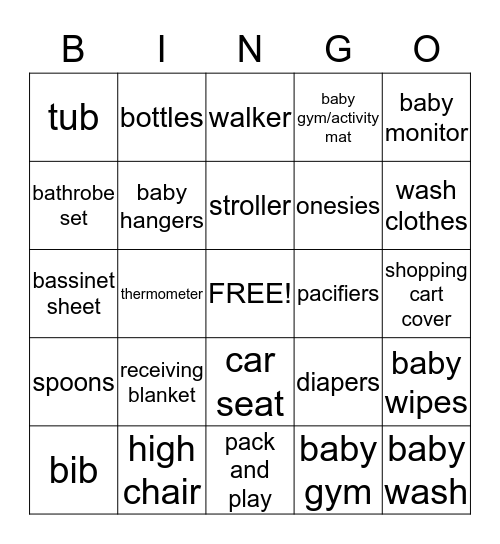 Lori's Baby Bingo Card
