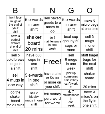 Biggby Bingo Card