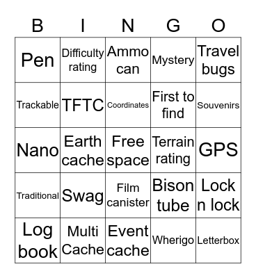 Geocaching Bingo Card