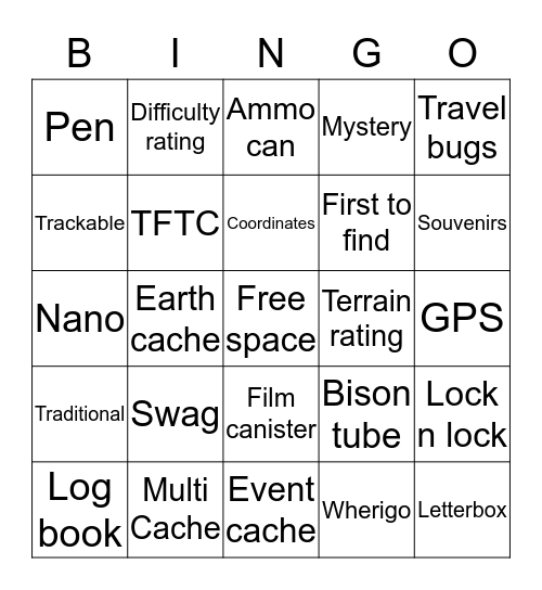 Geocaching Bingo Card