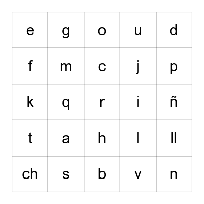 SPANISH LETTER BINGO Card