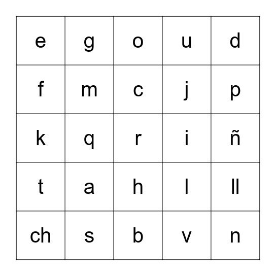 SPANISH LETTER BINGO Card