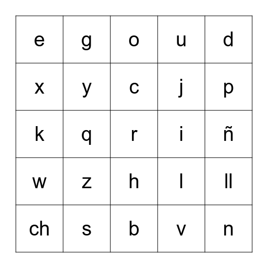 SPANISH LETTER BINGO Card
