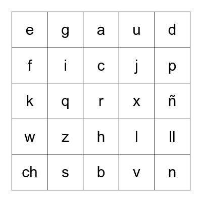 SPANISH LETTER BINGO Card