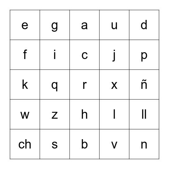 SPANISH LETTER BINGO Card