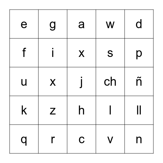 SPANISH LETTER BINGO Card