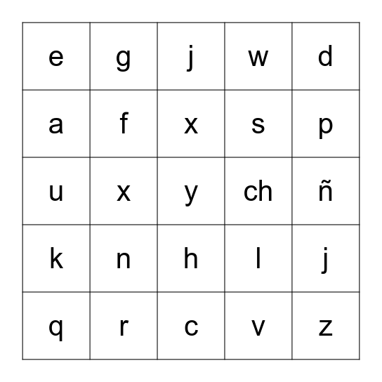 SPANISH LETTER BINGO Card