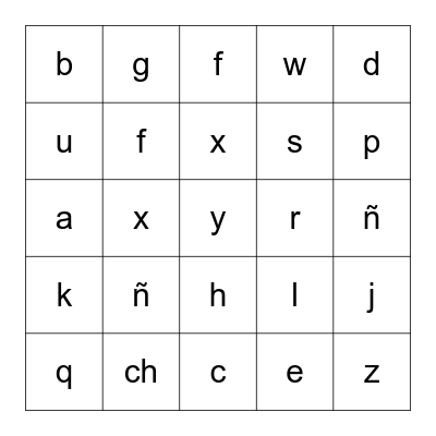 SPANISH LETTER BINGO Card