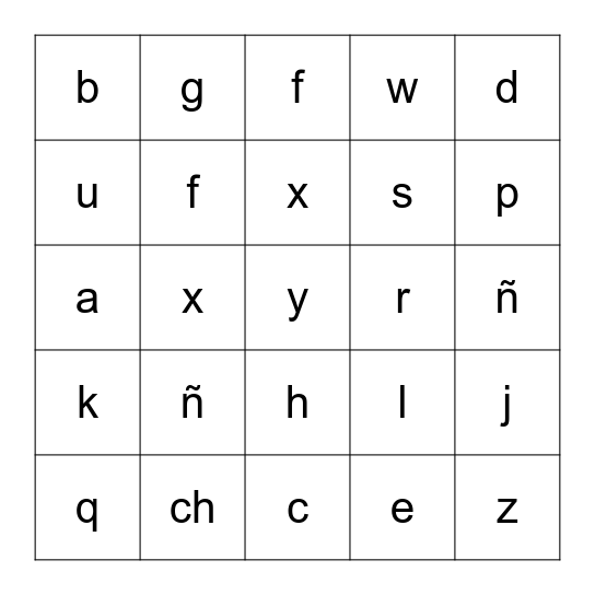 SPANISH LETTER BINGO Card