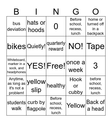 Classroom and School Rules Bingo Card