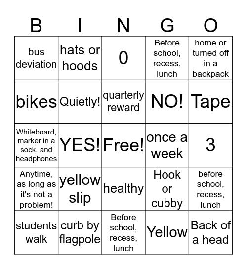 Classroom and School Rules Bingo Card
