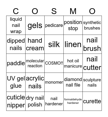 Nail Care Bingo Card