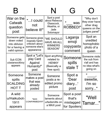r/RuPaulsDragRace BINGO Card