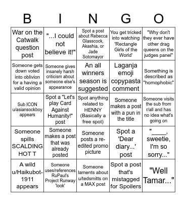 r/RuPaulsDragRace BINGO (v 8.17) Bingo Card