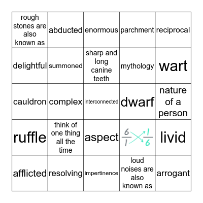 Vocab bingp Bingo Card