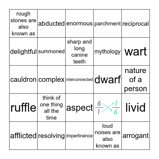 Vocab bingp Bingo Card