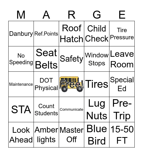 MARGE BINGO Card