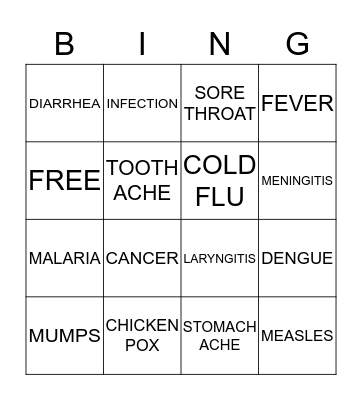 ILLNESSES Bingo Card