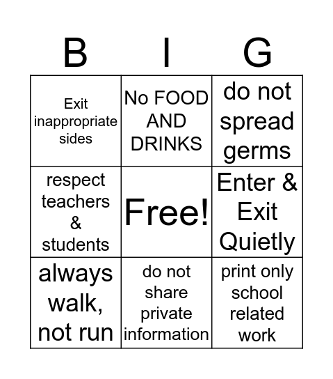 8TH GRADE Bingo Card