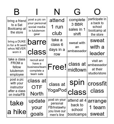 lululemon educator bingo Card