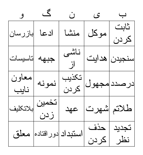 واژه های فهرست  ۴-۱  Bingo Card