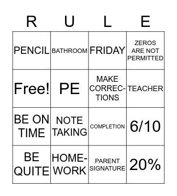 CLASSROOM RULES  Bingo Card