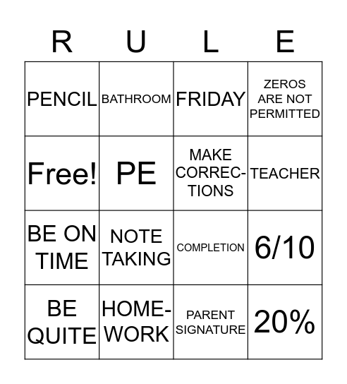 CLASSROOM RULES  Bingo Card
