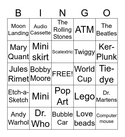 Swinging Sixties Bingo Card