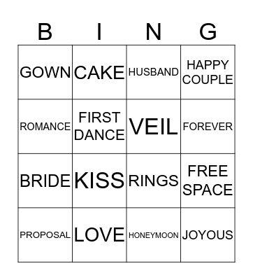 Courtney's Bridal Shower Bingo Card