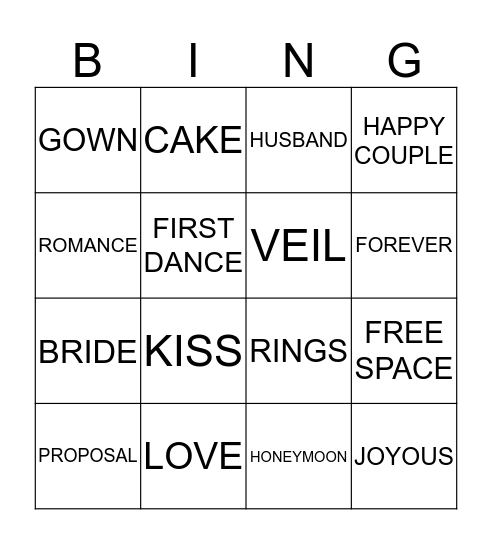 Courtney's Bridal Shower Bingo Card