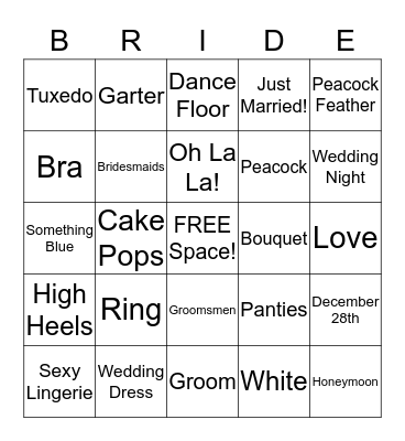 Bailey's Bridal Bingo! Bingo Card