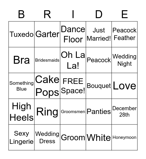 Bailey's Bridal Bingo! Bingo Card