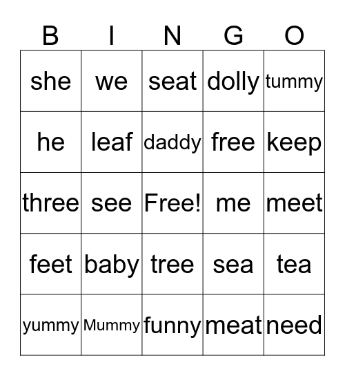 ee sound Bingo Card