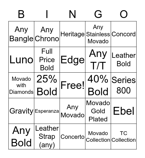 August Bingo Movado Bingo Card