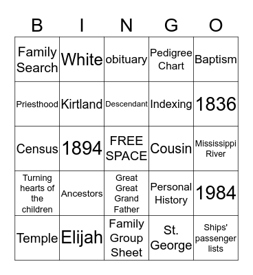 Genealogy and Temple Work Bingo Card