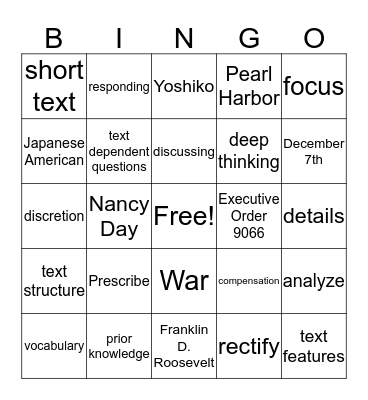 Wartime Mistakes, Peacetime Apologies Bingo Card