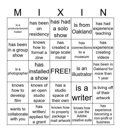 Blackmail's "The Function" Mixer Card  Bingo Card
