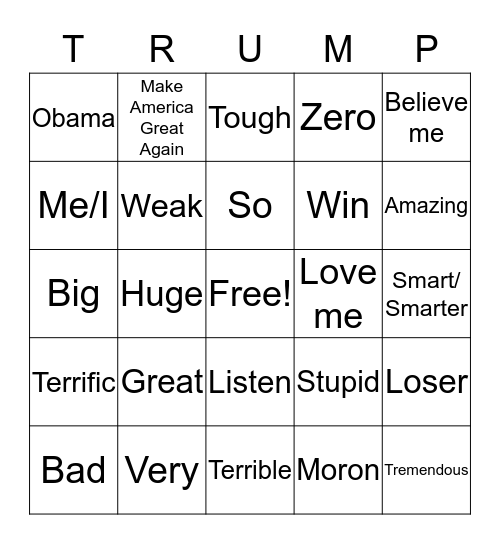 Trump's Limited Vocabulary Bingo Card