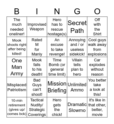 Action Trope Bingo Card