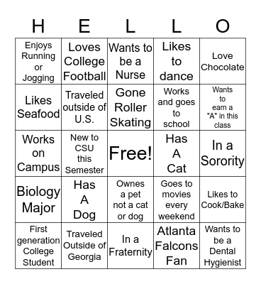 First Day Bingo! Bingo Card