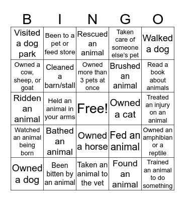 Icebreaker Bingo - Animal Care Bingo Card