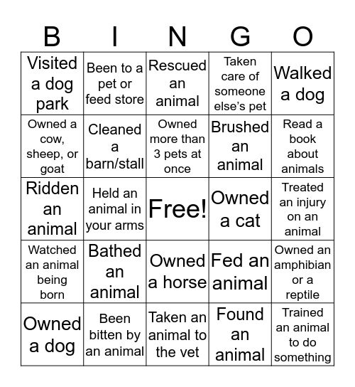 Icebreaker Bingo - Animal Care Bingo Card