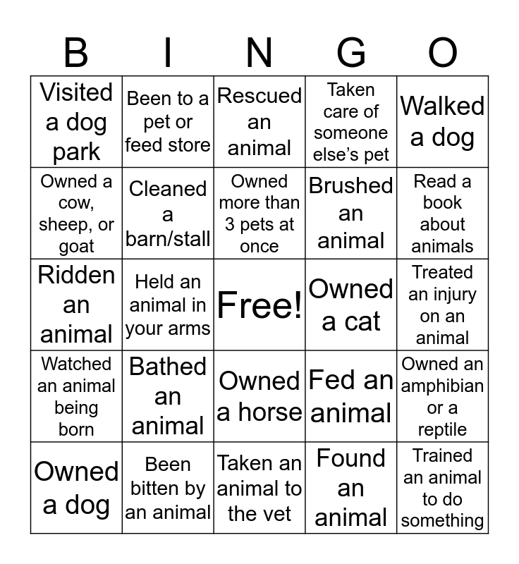 Icebreaker Bingo - Animal Care Bingo Card