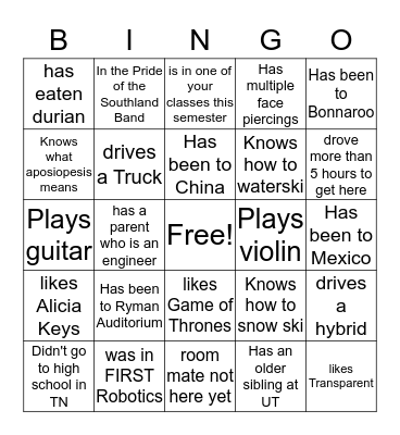 COLLEGE BINGO Card