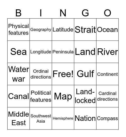 SWA Geography Bingo Card