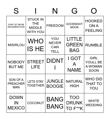 104 SOUNDS OF TARANTINO Bingo Card