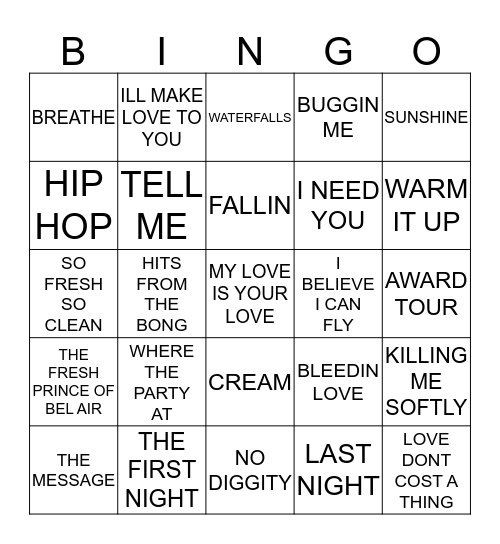 106 R&B GOLD Bingo Card