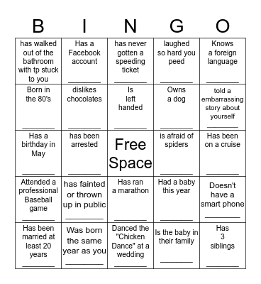 Find someone who ........ Bingo Card