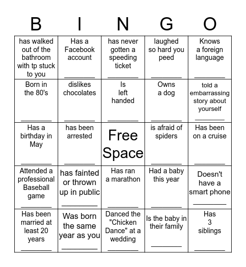 Find someone who ........ Bingo Card