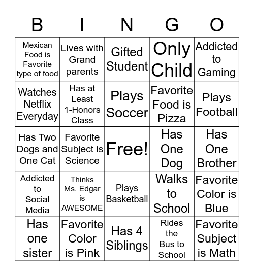 Bingo Scavenger Hunt Bingo Card